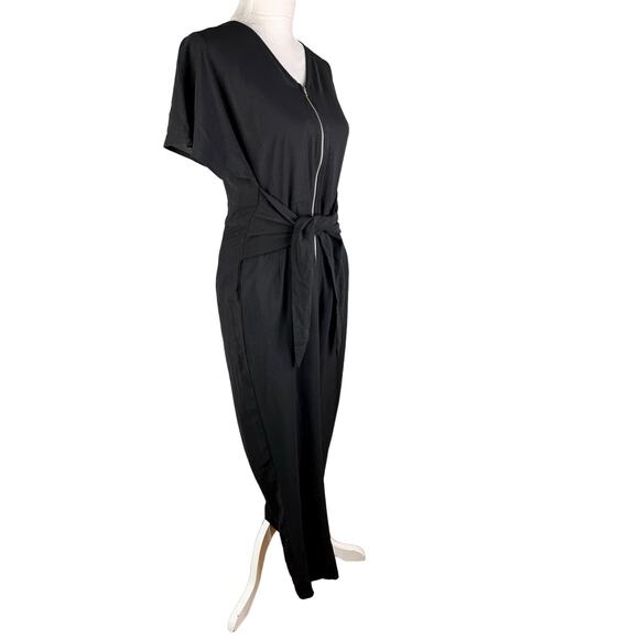 Polagram Jumpsuit Black Medium Short Sleeve Front Zipper V-Neck Tie - Picture 9 of 13